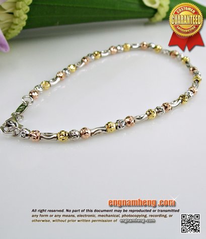 สร้อยแขนทองเคอิตาลี 18K (750) ลายเม็ดยินตันคั่นปล้อง 3 สีค่ะ