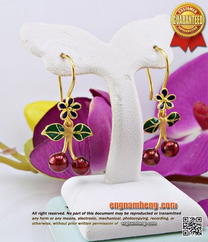 ต่างหูทอง 96.5% ห้อยตุ้งติ้งผลไม้ลงยา สวยหวานใส่น่ารักค่ะ