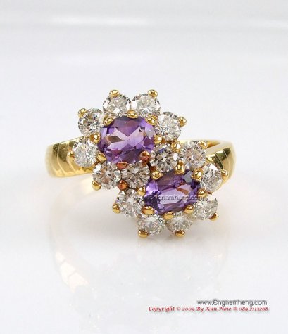 แหวนแอเมทิสต์คู่ล้อมเพชรเบลเยี่ยม น้ำ98 F-Color/VVS น้ำหนักเพชรรวม 0.92 กะรัต เพชรสวยมากค่ะ