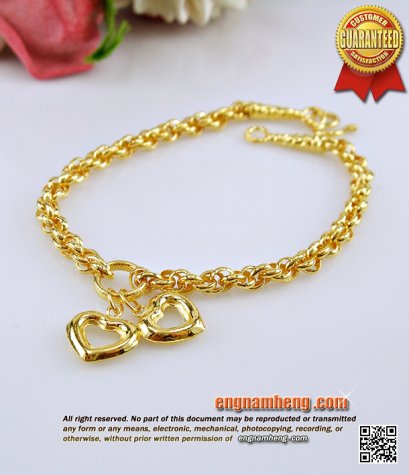 สร้อยแขนทอง 96.5% น้ำหนัก 1 สลึง (3.8 กรัม) ลายเกลียวห้อยตุ้งติ้งหัวใจ น่ารักค่ะ