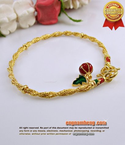 สร้อยแขนทอง 96.5% น้ำหนัก 7.6 กรัม (2 สลึง) ลายสี่เสาเกลียว ห้อยตุ้งติ้งลงยา ใส่สวยน่ารักค่ะ