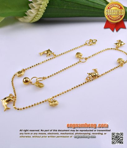 สร้อยข้อเท้า ทอง 90% น้ำหนัก 3.79 กรัม ลายยินต้น ห้อยตุ้งติ้งหัวใจ-ปลา น่ารักสุดๆค่ะ