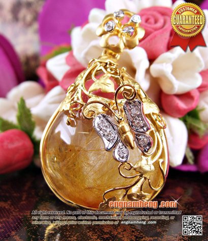 จี้ใหมทองบลาซิล เลี่ยมจับทองฝังเพชร ใหมทองสวยเม็ดใหญ่ เส้นทองภายในเม็ดเป็นช่อสวย หายากค่ะ