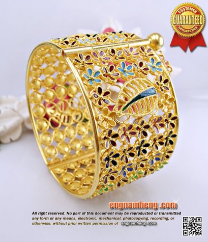 กำไลทองคำ 96.5% น้ำหนัก 81.74 กรัม (5.39บาท) ฉลุลายดอกไม้ลงยา งานฝีมือประณีต ของมีจำกัดค่ะ