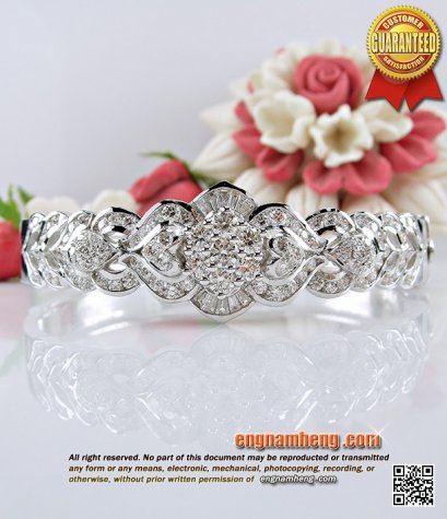 กำไลเพชรเบลเยี่ยมคัทน้ำ 99 (E-Color/VVS1) น้ำหนักเพชร 3.14 กะรัต กำไลหน้ากว้างใส่สวยหรูหราคลาสสิก แนะนำค่ะ