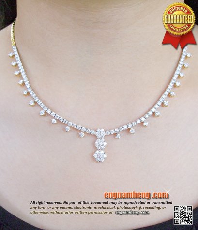 สร้อยคอเพชรเบลเยี่ยมคัท น้ำ 98 F-Color/VVS น้ำหนักเพชรรวม 5.42 กะรัต สำหรับใส่ออกงาน หรือเจ้าสาวคนสวยค่ะ