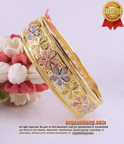 กำไลทอง 96.5% น้ำหนักทอง 2 บาท ลายดอกไม้ฉลุชุบ 3 สีสวยน่าใส่ค่ะ