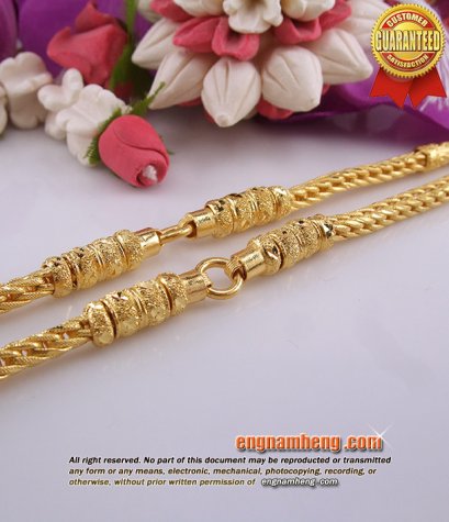 สร้อยคอทอง 96.5% น้ำหนักทอง 3 บาท (45.6 กรัม) ลายสี่เสาโปร่งพอสวย ลงทรายละเอียดสวยน่าใส่ค่ะ