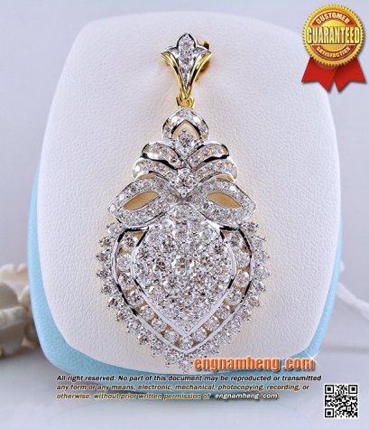 จี้เพชรเบลเยี่ยมคัทดีไซน์สวยหวานน่ารัก ประดับเพชรน้ำ 98 F-Color/VVS น้ำหนักเพชรรวม 3.69 กะรัต สวยดีค่ะ