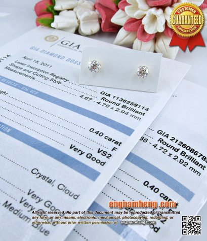 ต่างหูเพชรเม็ดเดี่ยว เม็ดละ40 ตังค์ เพชรเบลเยี่ยมคัท น้ำ 98 F-Color/VS2 พร้อมใบเซอร์สถาบัน GIA ซื้อแล้วสบายใจค่ะ