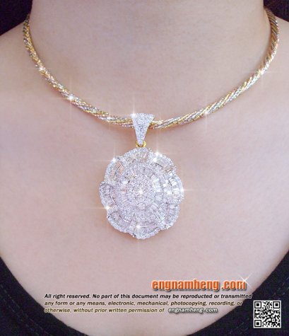 จี้เพชรเบลเยี่ยมคัท น้ำ98 F-Color/VVS น้ำหนักเพชรรวม 8.07 กะรัต งานละเอียดประณีต เพชรวาววิ้บวั้บไฟพุ่งกระจาย สะกดจิตคนชมได้ชะงัก