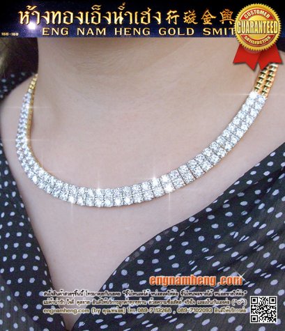 สร้อยคอเพชรเบลเยี่ยมคัทน้ำ 98 F-Color/VVS น้ำหนักเพชรรวม 22.5 กะรัต  เพชร 90 เม็ดน้ำหนักเพชรเม็ดละ 25 ตังค์ เพชรวิ้งไฟเด้งพุ่งกระจาย ใส่ออกงานโดดเด่นทุกมุมมองค่ะ