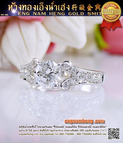 แหวนเพชรเบลเยี่ยมคัท น้ำ 97 G-Color/VVS2 2EX 1VG น้ำหนักเพชรชูเม็ดกลาง 1.00 กะรัต พร้อมใบเซอร์สถาบัน HRD ใส่สวยมั๊กมาก รูปแบบทันสมัย ราคากันเองสุดๆสำหรับลูกค้าที่น่ารักทุกท่านค่ะ