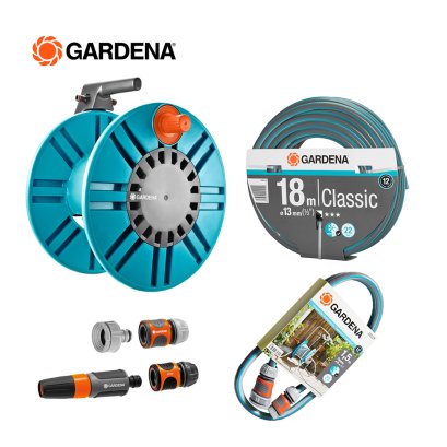 Gardena Classic Wall-Fixed Hose Reel 60 (Without Hose)+Classic Hose (1/2"),18 m + Connection set 1.5m+Basic Set(2650-20,18002-20,18011-20,18295-20)