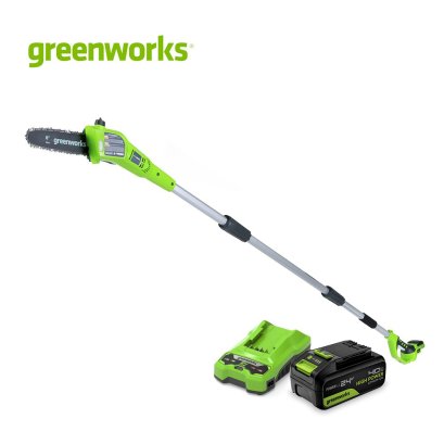 Greenworks เครื่องตัดกิ่งไม้สูงไร้สาย ขนาด 24V พร้อมแบตเตอรี่(4 แอมป์)และแท่นชาร์จ