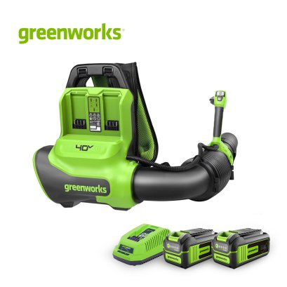 Greenworks เครื่องเป่าใบไม้สะพายหลังแบตเตอรี่ ขนาด 40V พร้อมแบตเตอรี่ x 2 และแท่นชาร์จ