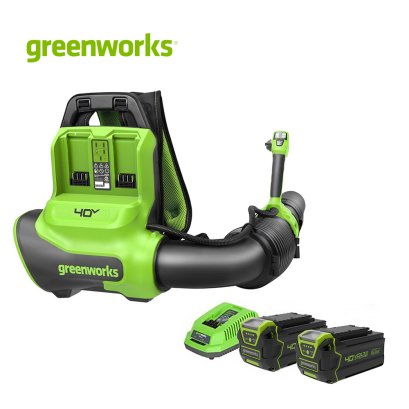 Greenworks เครื่องเป่าใบไม้สะพายหลังแบตเตอรี่ ขนาด 40V พร้อมแบตเตอรี่ x 2 และแท่นชาร์จ