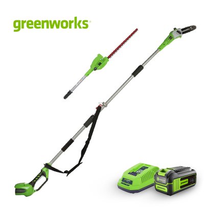 Greenworks เครื่องตัดกิ่ง ขนาด 40V (เปลี่ยนเป็นเครื่องเล็มพุ่มได้) พร้อมแบตเตอรีและแท่นชาร์จ