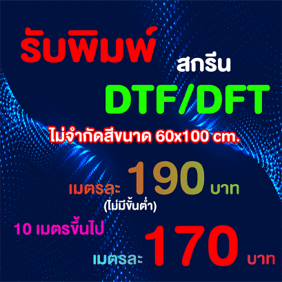 รับพิมพ์ สกรีน DTF/DFT ไม่จำกัดสี ขนาด 60x100 cm.