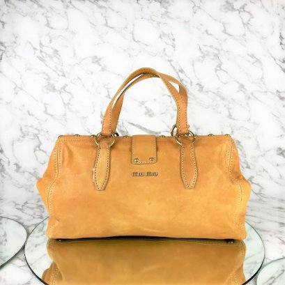 MP-10501 Used Miu Miu Handbag Beige Leather Ghw