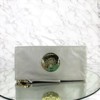 MP-10496 Used Mulberry Clutch Leather Grey Ghw