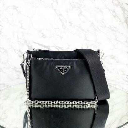 MP-10460 Used Prada Shoulder Bag Nero Nylon Shw (1BH168)