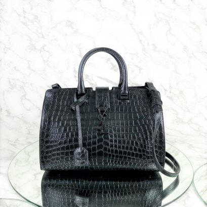 MP-10438 Used Ysl Mini Cabas So Black Black Croc Embossed