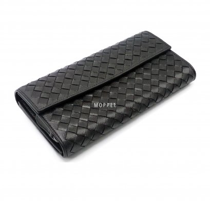 New Bottega Continental Wallet in Black Intreciato Embossed RHW