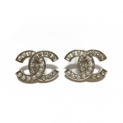 New Chanel CC Earrings 2 CM in Crystal/Pearl GHW