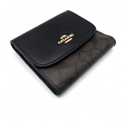 New Coach Small Wallet in Black/Mahogany Canvas GHW