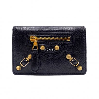 New Balenciaga Card Holder in Black Leather Giant GHW 