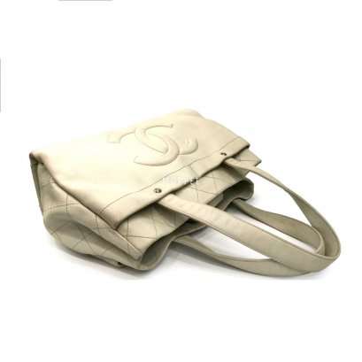 Used Chanel Tote Bag in Off White Caviar SHW