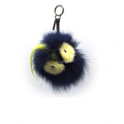 New Fendi Bag Bug Charm in Blue/Yellow Fur SHW