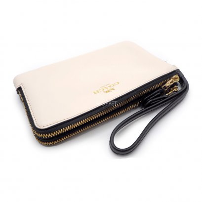 New Coach Corner Zip Wristlet in ColorBlock Chalk/Brown GHW