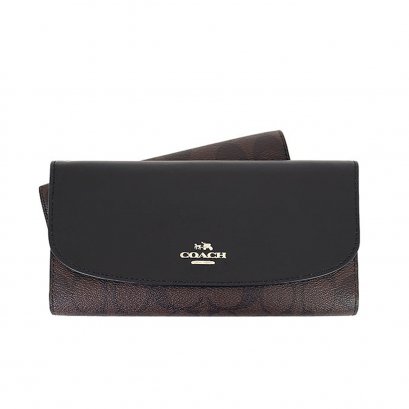 New Coach CheckBook Long Wallet in Black/Mahogany GHW