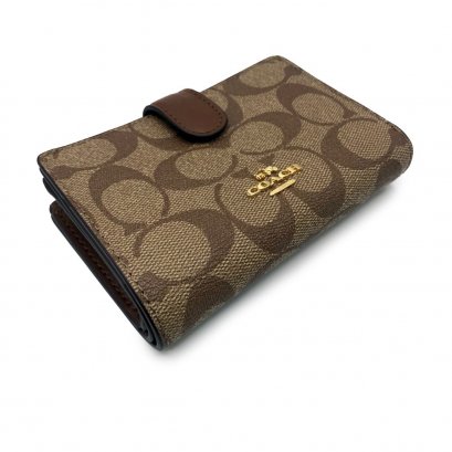 New Coach Medium Wallet in Saddle Canvas GHW