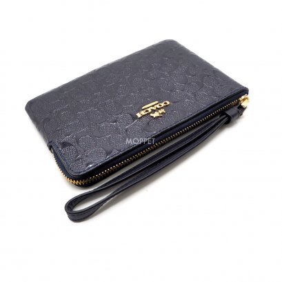 New Coach Corner Zip Wristlet in Midnight Patent GHW