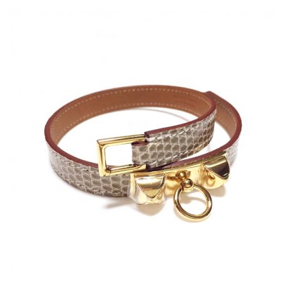 NEW Hermes Double Tour Bracelet XS in Lizard Etoupe GHW