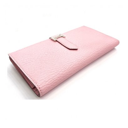 New Hermes Bean Long Wallet in Rose Sakura Chevre PHW