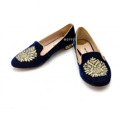 Like New Miu Miu Flat Shoes 35&quot; in Blue Velvet GHW