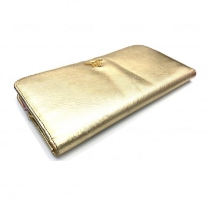 Used Prada Saffiano Long Wallet in Platino/Fuoco GHW