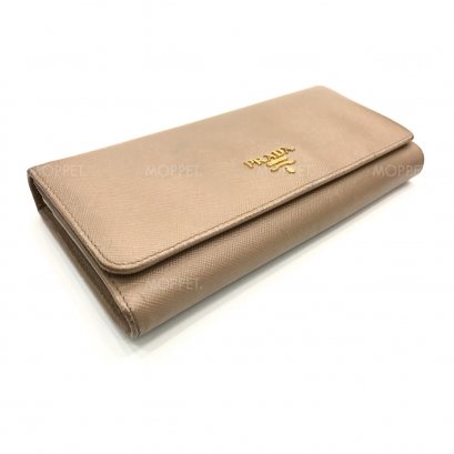 Used Prada Saffiano Long Wallet in Cammeo GHW