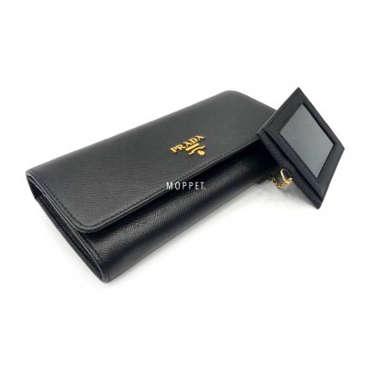 New Prada Saffiano Long Wallet in Nero GHW