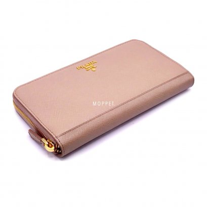 New Prada Saffiano Zippy Wallet in Cammeo GHW