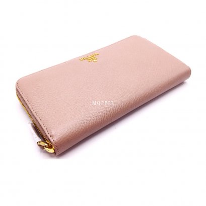 New Prada Saffiano Zippy Wallet in Cammeo GHW