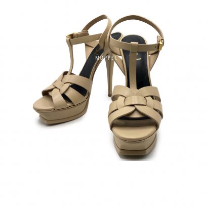 New YSL TRibute 5&quot; Size 39.5&quot; in Beige Leather GHW