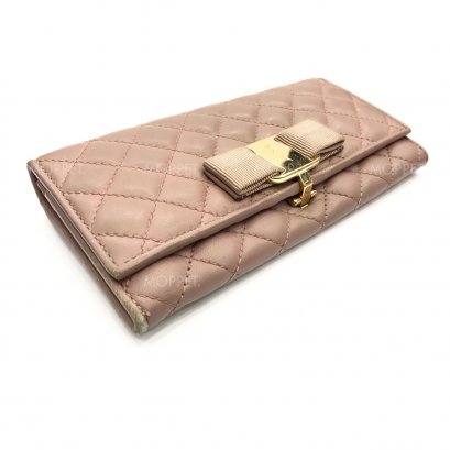 Used Ferragamo Long Wallet in Nude Leather GHW