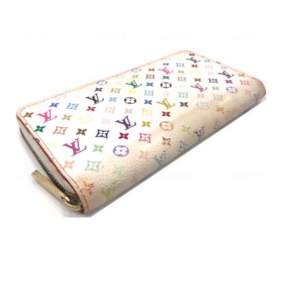 Used LV Zippy Long Wallet in White Multicolors GHW