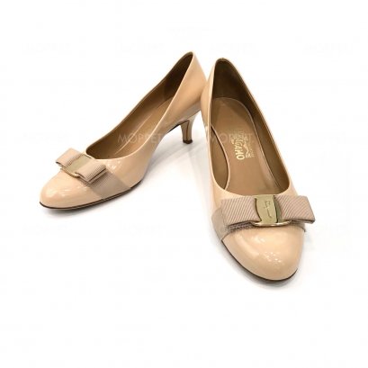 Used Ferragamo Heels 7.5&quot; in Nude Patent GHW