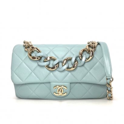 Like New Chanel Chain Flap 9 in Turquoise Lambskin LGHW
